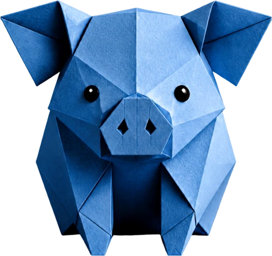 Cerdo azul de origami, mascota de la agenda de ecografía